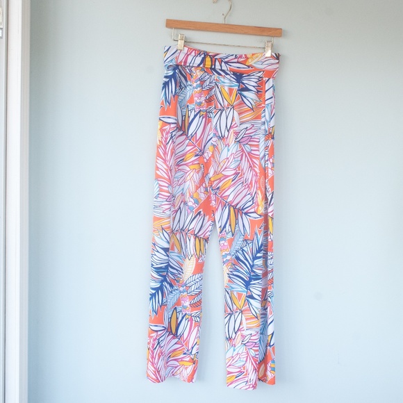 Buckhead Betties Orange Tropical Palm Print Casual Beach Palazzo Pants - Picture 3 of 9